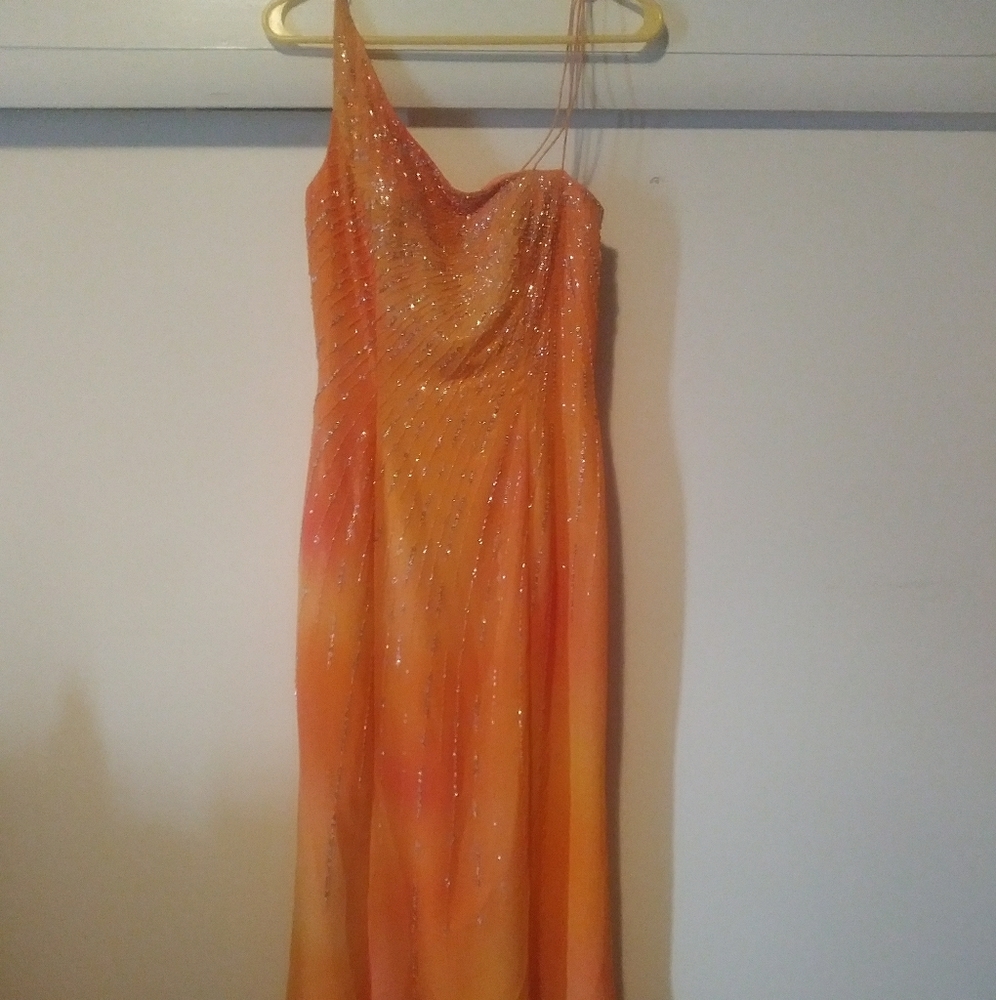 Tangerine Beaded Formal Gown